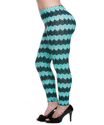 Mint Green and Black Chevron Zigzag Print Knit Sweater Leggings