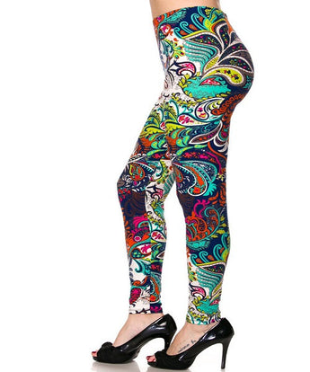 Multicolored Paisley and Floral Print Leggings