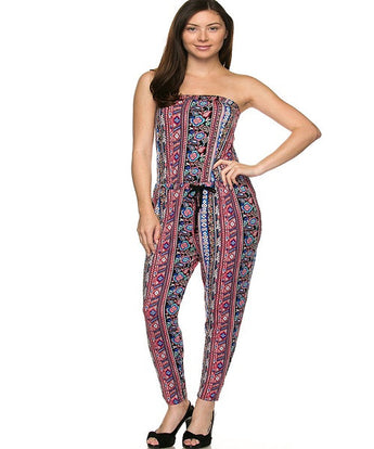 Black Printed Tube Jumpsuit