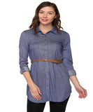 Belted Chambray Shirt Dress with Roll Tab Sleeves