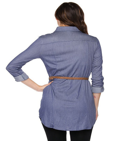 Belted Chambray Shirt Dress- Back View