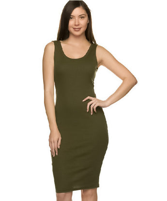 Olive Green Ribbed Midi Tank Dress