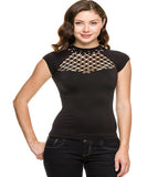 Black Seamless Mock Neck Fishnet Top