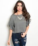 Dark Gray Flutter Sleeve High Low Top