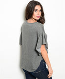 Dark Gray Flutter Sleeve High Low Top