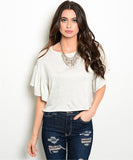 Oatmeal Flutter Sleeve High Low Top