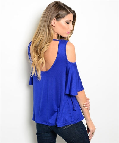 Royal Blue Cold Shoulder Top- Back View