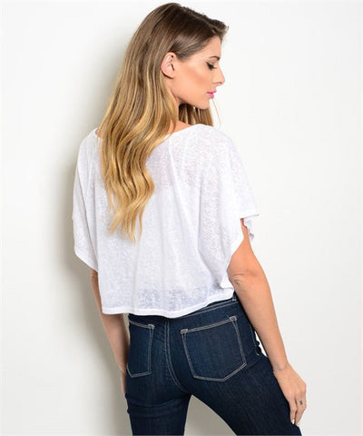 White Graphic Crop Top- Back View