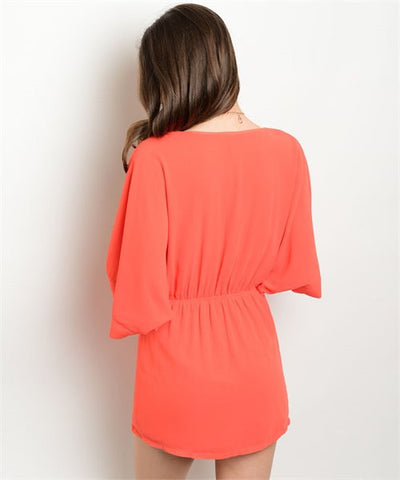 Tomato Red Orange Dolman Sleeve Mini Dress- Back View