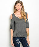 Charcoal Gray Cold Shoulder Top