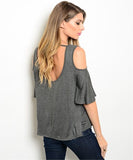 Gray Cold Shoulder Top- Back View
