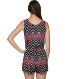 Black and Coral Chevron Print V-Neck Romper- Back View