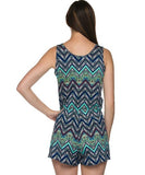 Blue and Green Chevron Print V-Neck Romper- Back View